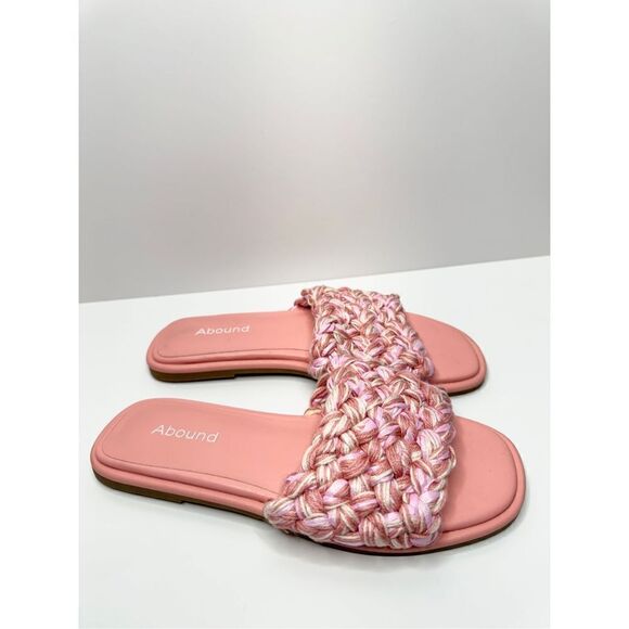Abound Slide Sandals Womens Size 6.5 Pink Woven Slip On Open Toe Flats - Picture 2 of 7